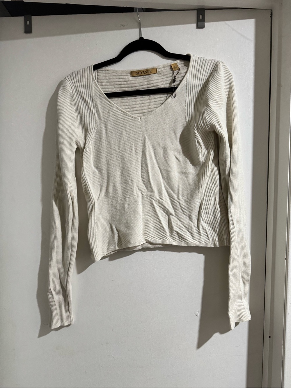 Shyanne Ivory Ribbed V-Neck Long Sleeve Top
